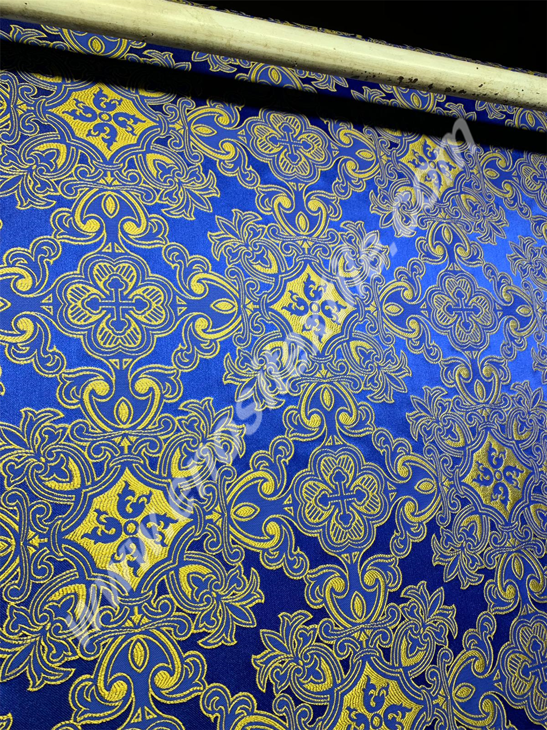 KL-074-B Dark Blue-Gold Brocade Fabrics